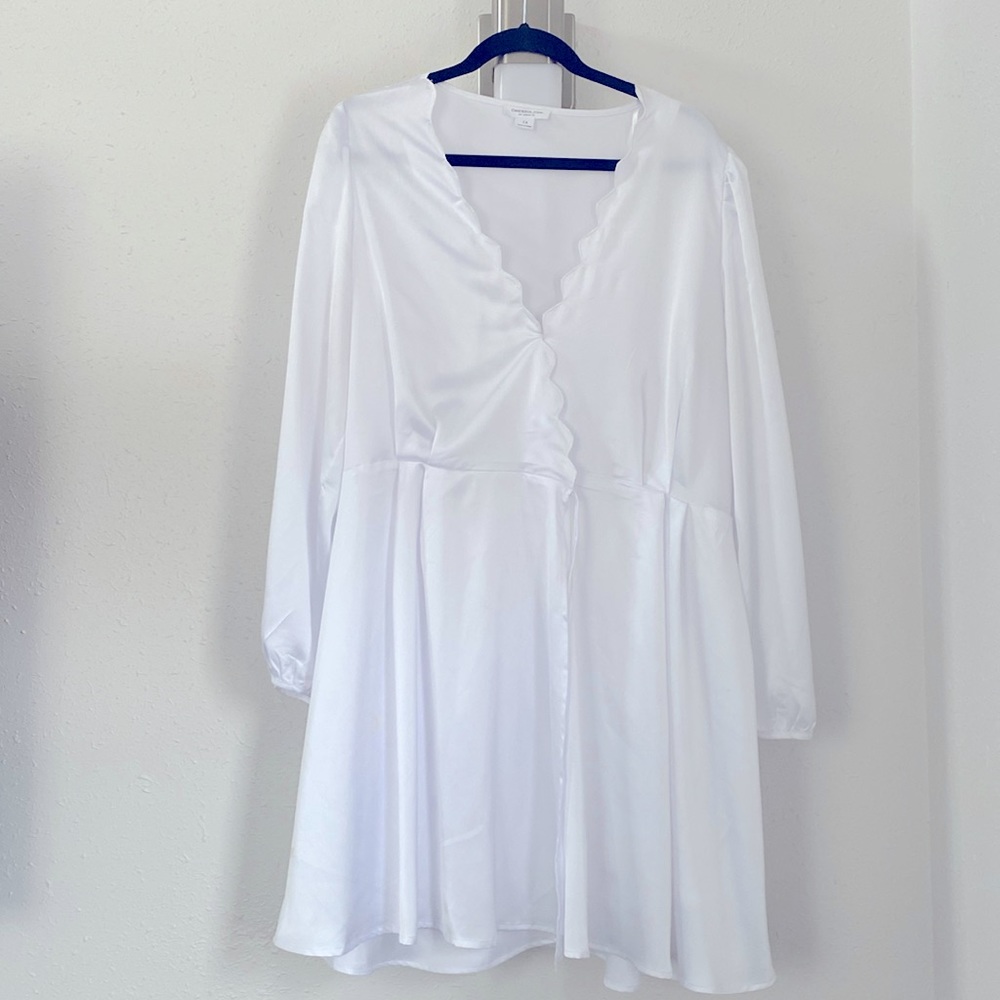 White satin rap around dress